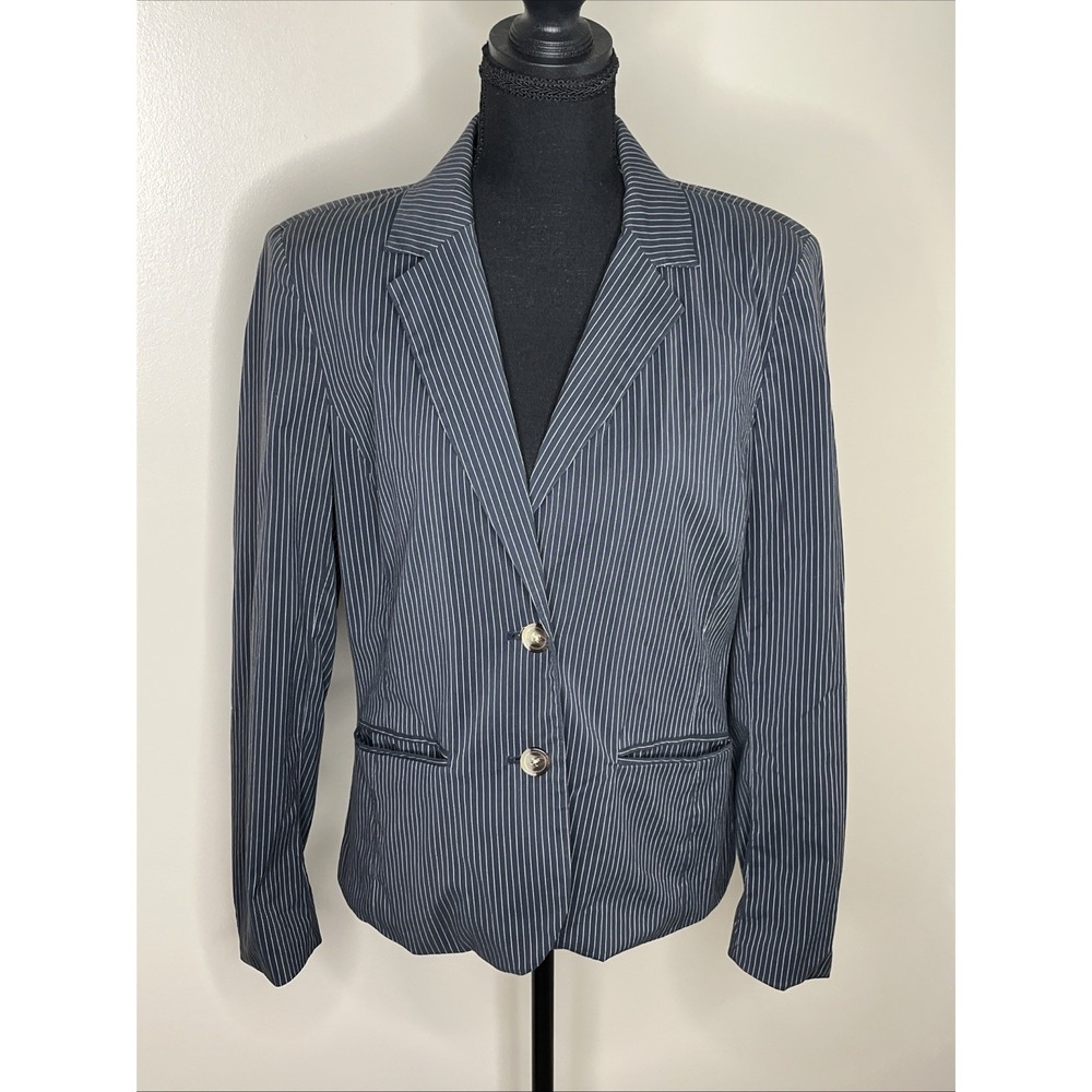 Vintage Banana Republic Blazer Navy & White Stripe Lined Size 10